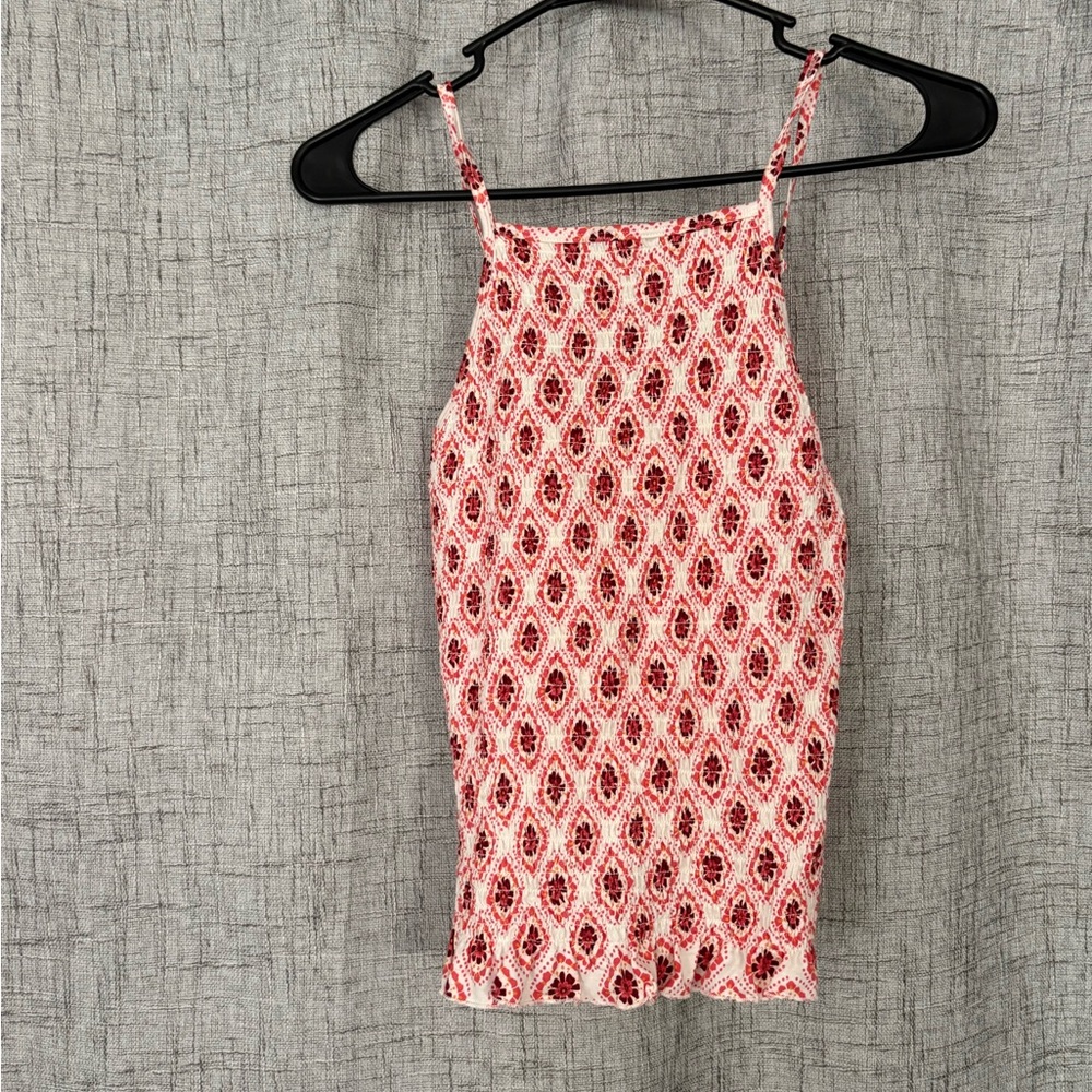 SO Red and White Patterned Top